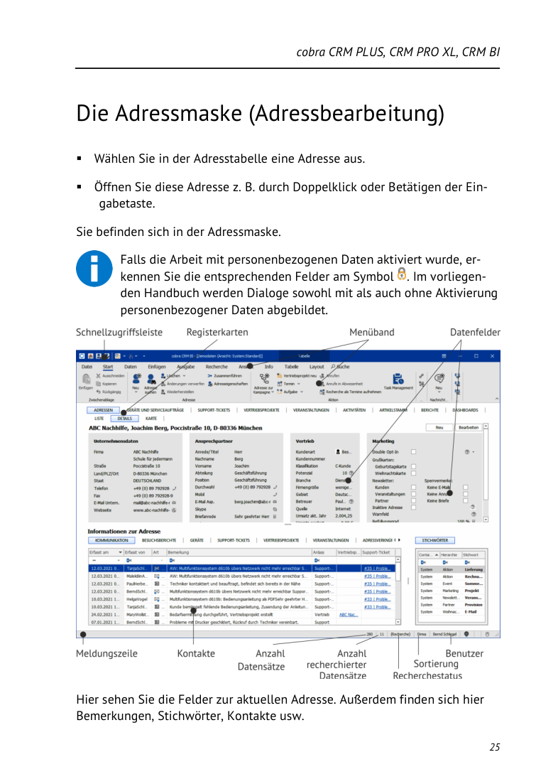 In der Adressmaske werden Details gelesen und bearbeitet.